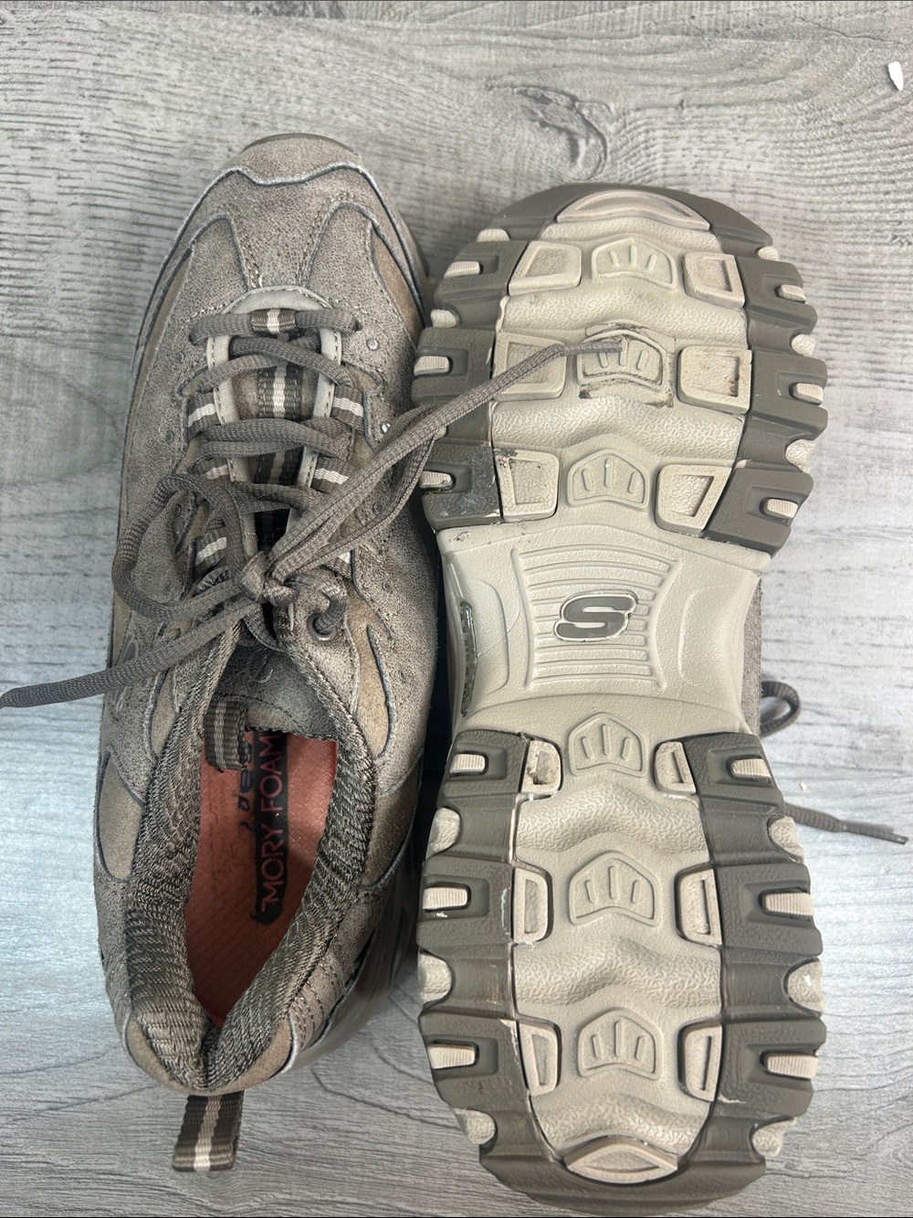 Skechers Taupe Brown Suede Mesh Lace-Up Walking Sneakers Women’s Size 10 - Picture 12 of 13